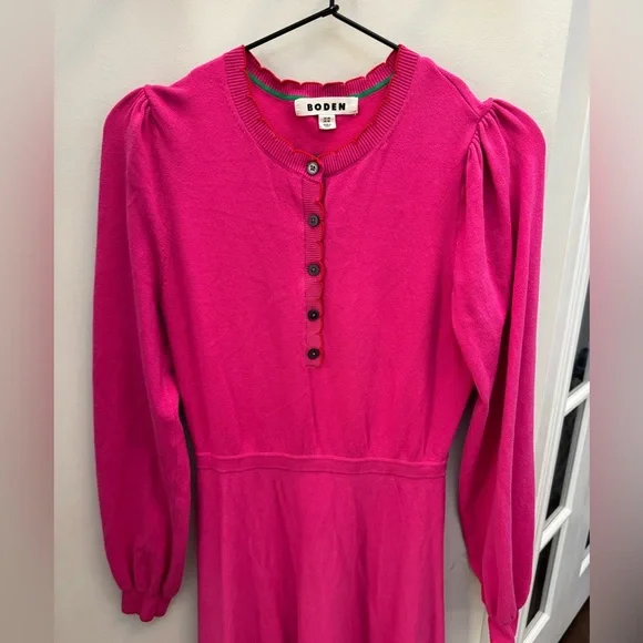 Boden Scallop Henley Knitted Dress in Pink Peony - Picture 6 of 10